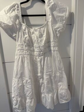Sunday Best White Smocked Peasant Mini Dress